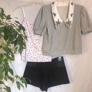LOFT size S JUNE & HUDSON tops size L & CI SONO black faux leather shorts sz L